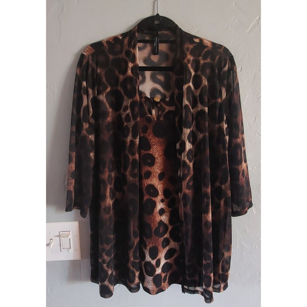 Zero 2 Eight Tops Blouse Women's 1X, Animal Print, 3/4 Sleeve, Polyester,...